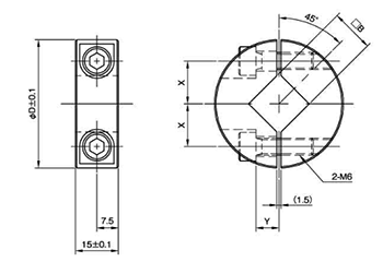鉄 S45C 無電解ニッケルメッキ 角シャフト用 スタンダードセパレートカラー(SCSS-S15M)(岩田製作所)の寸法図