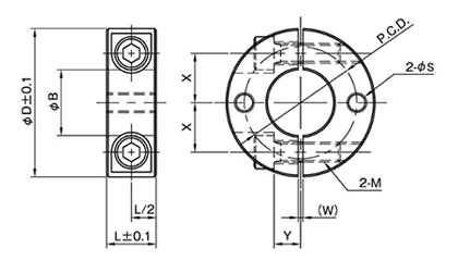 鉄 S45C(黒染め・無電解ニッケルメッキ) 2穴付 スタンダードセパレートカラー(SCSS-CP2)(岩田製作所)の寸法図