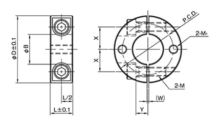 鉄 S45C(黒染め・無電解ニッケルメッキ) 2ネジ穴付 スタンダードセパレートカラー(SCSS-CN2)(岩田製作所)の寸法図