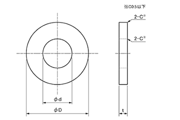 鋼 S45C 丸形平座金 (岩田製作所)の寸法図
