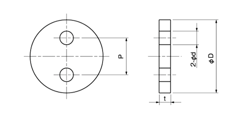 鋼 S45C ベアリングホルダ エンドプレート (2穴タイプ)(EPB)(岩田製作所)の寸法図