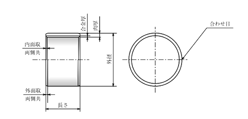 大同メタル製 ダイベストDBB01 ブシュ(DBB)(内径x長さ)(完全無給油軸受)の寸法図