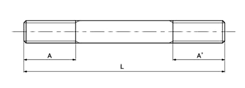 鋼 スタッドボルト(両端ねじ)(インチ・ウイット)SBW)(ニューストロング品)の寸法図