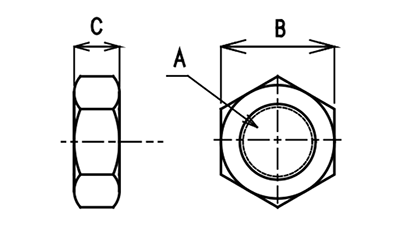 鋼 平ナット(六角ナット3種)(JN)(ニューストロング品)の寸法図