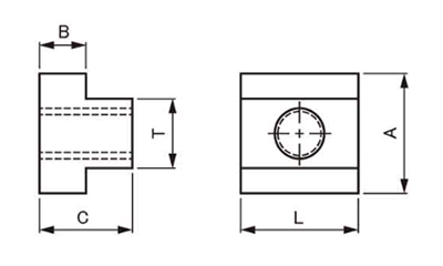 鋼 T-スロットナット (-TN)(ニューストロング品)の寸法図