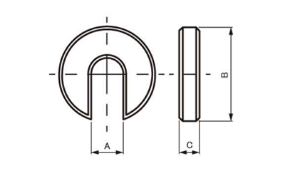 鋼 S45C C型ワッシャー(U字型・差込式座金)(M-CW)(ニューストロング品)の寸法図