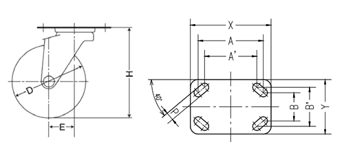ナンシン フレックスローキャスター (プレート式・自在)(EH-SUTM)の寸法図