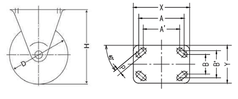 ナンシン フレックスローキャスター (プレート式・固定)(EHF-SUTM)の寸法図