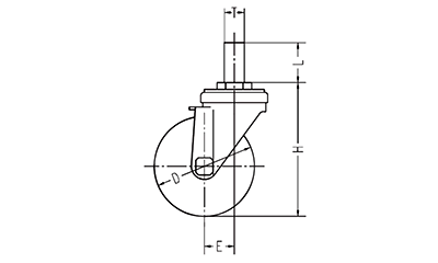 ナンシン キャスターGMO/W-5 (ゴムパイプ式・自在・ストッパー)の寸法図
