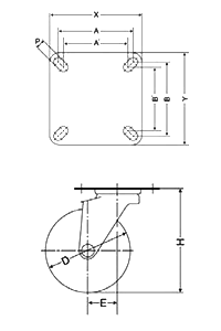 ナンシン牽引用キャスタークッションゴム仕様 GSSTシリーズ (プレート式・固定)の寸法図