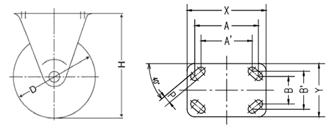 ナンシン フレックスローキャスター (プレート式・固定)(GTF-SUB)の寸法図