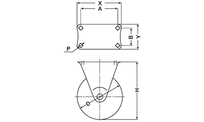 ナンシン 一般キャスター KM (プレート式・固定)の寸法図