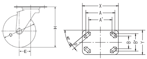 ナンシン フレックスローキャスター (プレート式・自在)(KV-SUTM)の寸法図