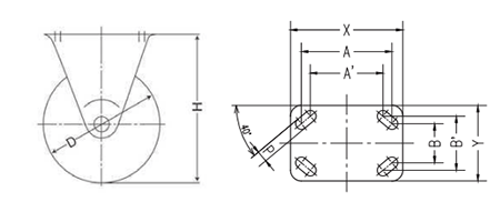 ナンシン フレックスローキャスター (プレート式・固定)(KVF-SUTM)の寸法図