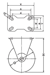ナンシン 汎用キャスター SKC (プレート式・固定)の寸法図