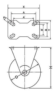 ナンシン 重荷重用キャスター SKH (プレート式・固定・低床・ストッパー)の寸法図