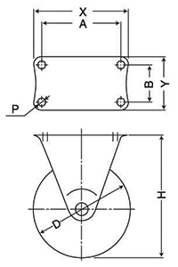 ナンシン 重荷重用キャスター SKM (プレート式・固定・低床)の寸法図