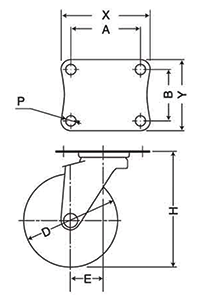 ナンシン 重荷重用キャスター STH (プレート式・自在・低床・ストッパー)の寸法図