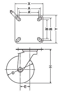 ナンシン 産業用キャスター STM (プレート式・自在)の寸法図