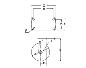 ナンシン 微音キャスター アブソレックスTES (プレート式・自在・ストッパー)の寸法図