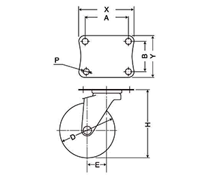 ナンシン 重荷重用キャスター THH (プレート式・固定・低床・ストッパー)の寸法図