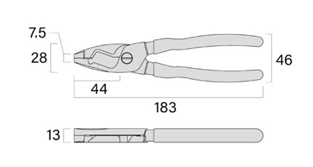 フジ矢 ケーブルペンチ 175mm (黒金)の寸法図