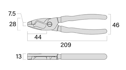 フジ矢 ケーブルペンチ 200mm (黒金)の寸法図