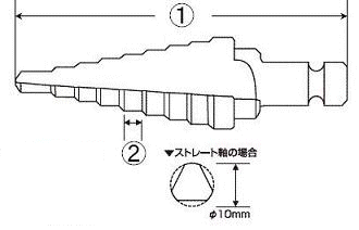 ステージドリル(ストレート)(傘型多段ドリル) ロブテックスの寸法図