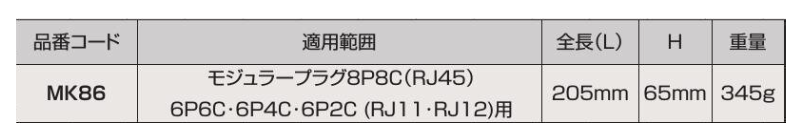 ロブテックス モジュラー 圧着工具 (MK86)の寸法表