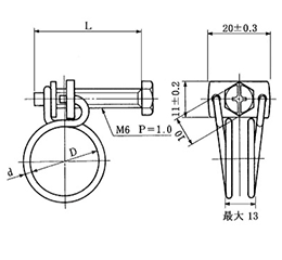 鉄 ワイヤーホースバンド WL形 (M6 (+-)ねじ)の寸法図