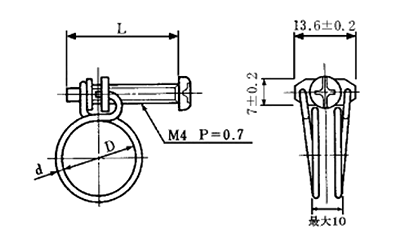 鉄 ワイヤーホースバンド WM形 (M4 (+-)ねじ)の寸法図