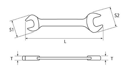鉄 板スパナ (両口 長形)レンチの寸法図