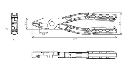 エンジニア ネジザウルスVAX (電設工事用多機能ペンチ)(PZ-75)の寸法図