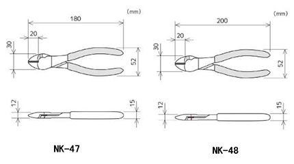 エンジニア 鉄腕ニッパー(強力ニッパー/穴なし)(NK-)の寸法図