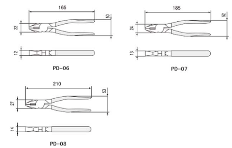 エンジニア 電工ペンチ (PD-)の寸法図
