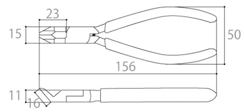 ツノダ 角度付ニッパー カクッと45°(アングルニッパー)(AN-150A)の寸法図