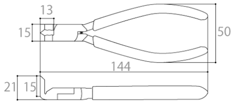 ツノダ 角度付ニッパー カクッと90°(アングルニッパー)(AN-150B)の寸法図