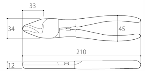 ツノダ VVFケーブルカッター(銅芯線のケーブル切断専用)(CA-26F)の寸法図