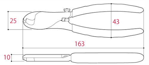 ツノダ ストリッパー付き ケーブルカッター(開き幅調整)(CS-22)の寸法図