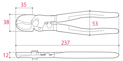 ツノダ ワンハンドケーブルカッター(銅芯線のケーブル切断専用)(OH-60)の寸法図