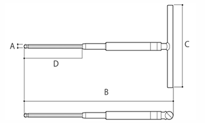 ツノダ T型クイックターンレンチ 5丁組セット(T型六角棒スパナ)(TL-5S)の寸法図