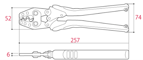 ツノダ 圧着工具 TP-14 (裸圧着端子・ 裸圧着スリーブ用/1.25/2/5.5/8/14㎟)の寸法図