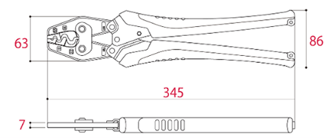 ツノダ 圧着工具 TP-22 (裸圧着端子・ 裸圧着スリーブ用/5.5/8/14/22㎟)の寸法図