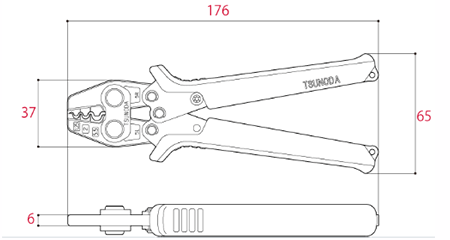 ツノダ 圧着工具 TP-5 (裸圧着端子・ 裸圧着スリーブ用/1.25/2/5.5㎟)の寸法図