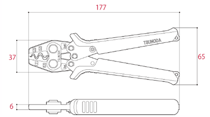 ツノダ 圧着工具 TP-5M (裸圧着端子・ 裸圧着スリーブ用/1.25/2/3.5/5.5㎟)の寸法図