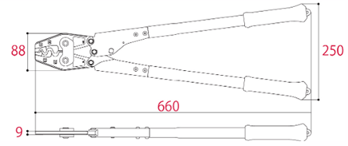 ツノダ 圧着工具 TP-60 (裸圧着端子・裸圧着スリーブ用/14/22/38/60㎟)の寸法図