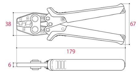 ツノダ 圧着工具 TPH-5 (絶縁被覆付閉端接続子用/CE 1/CE 2/CE 5)の寸法図