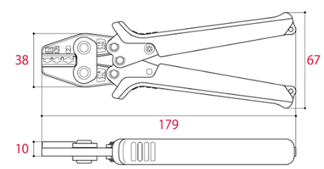 ツノダ 圧着工具 TPZ-2 (絶縁被覆付圧着端子 圧着工具 ・スリーブ用/0.3/0.5/1.25/2㎟)の寸法図