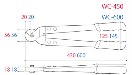 ツノダ ワイヤーロープカッター(12mm径迄)(WC-450/ WC-600)の寸法図