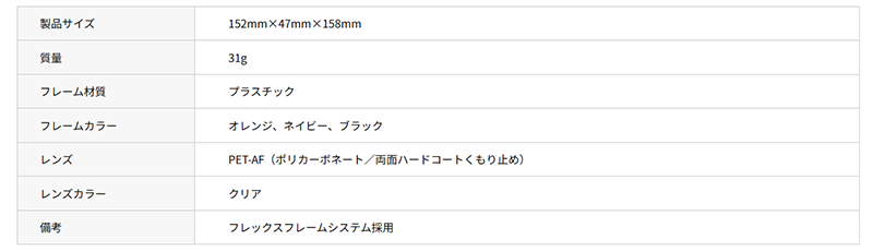 ヤマモト 二眼形保護めがね YS-390 (フレームカラー：ブラック)の寸法表